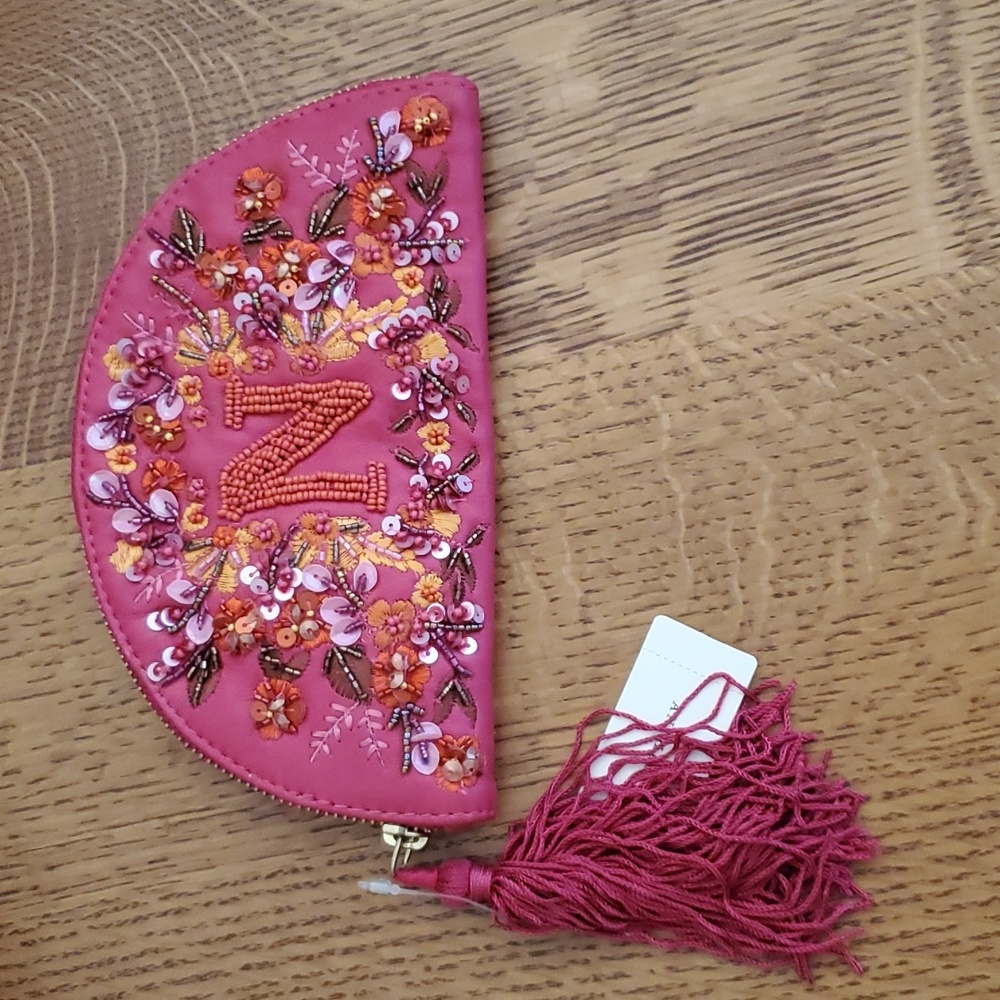 Anthropologie "N" Beaded Monogram Clutch